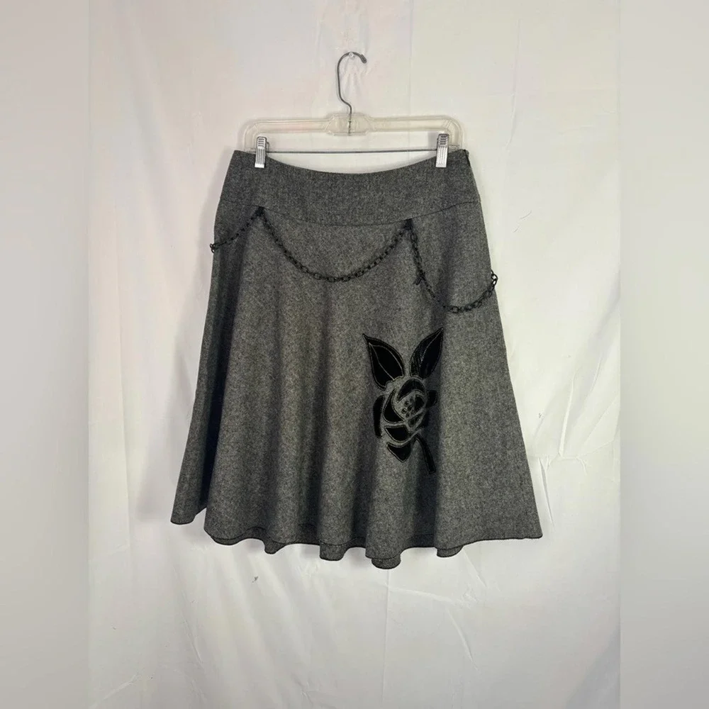 Wool Blend Steam Punk Velvet Floral Goth Fairy A-Line Knee Length Skirt Size M